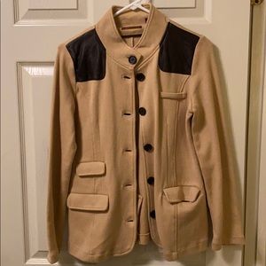 Brown leather/ beige zip up jacket